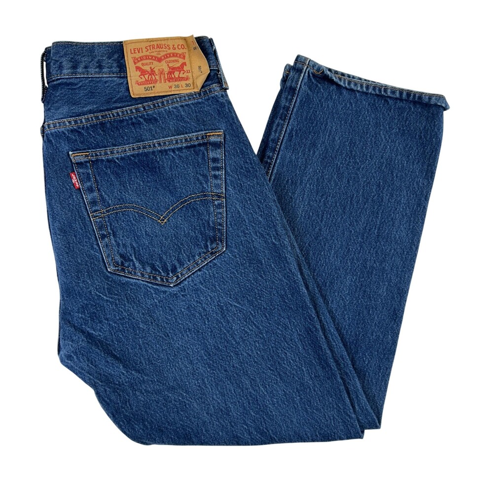 Levis 501 Jeans Mens 35x27 Blue Regular Straight Button Fly Medium Wash